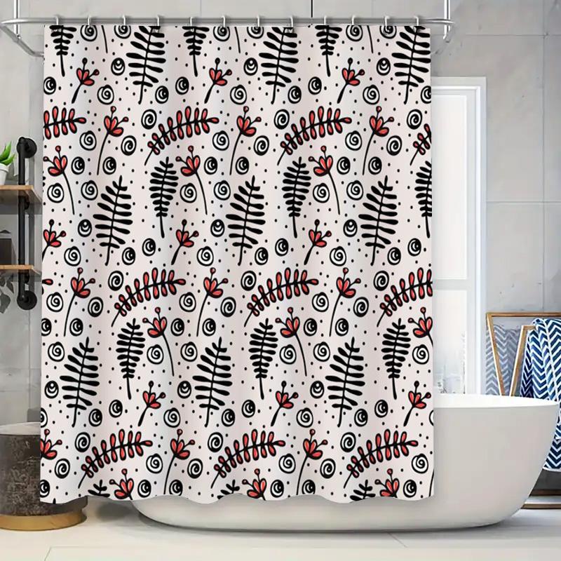 Black Red White Printed Shower Curtain Fabric Decorative Bath Room Waterproof Washable Decoration 180x243cm
