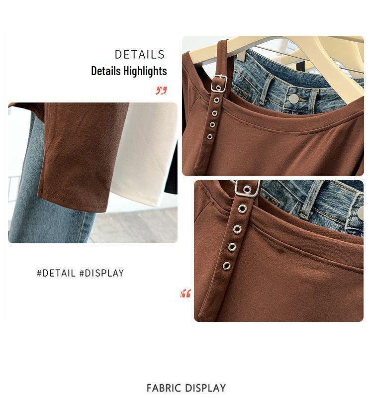 Plus Size Irregular One-Shoulder Long-Sleeve T-Shirt - Women's New Loose Slimming Top for Spring and Autumn