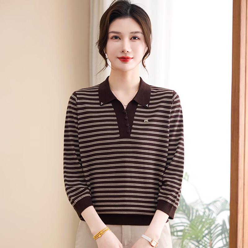 Hengyuanxiang Women's Lyocell Striped Polo Knit Top
