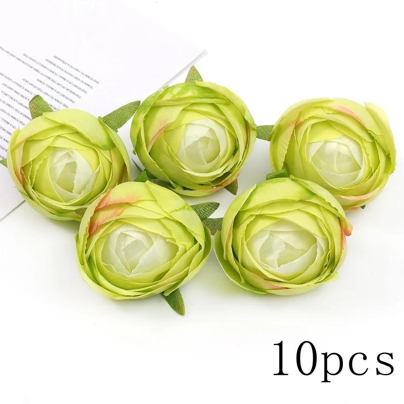 Green Rose Artificial Flowers Heads Silk Fake Flower for Home Room Decor Marriage Wedding Decora DIY Craft Wreath Gift Accessory