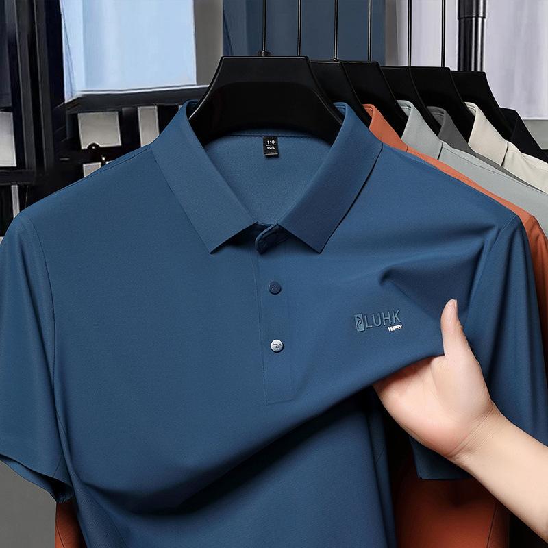 Short-Sleeved T-Shirt Men'S Ice Silk Seamless Dad Casual Half-Sleeved Polo Shirt