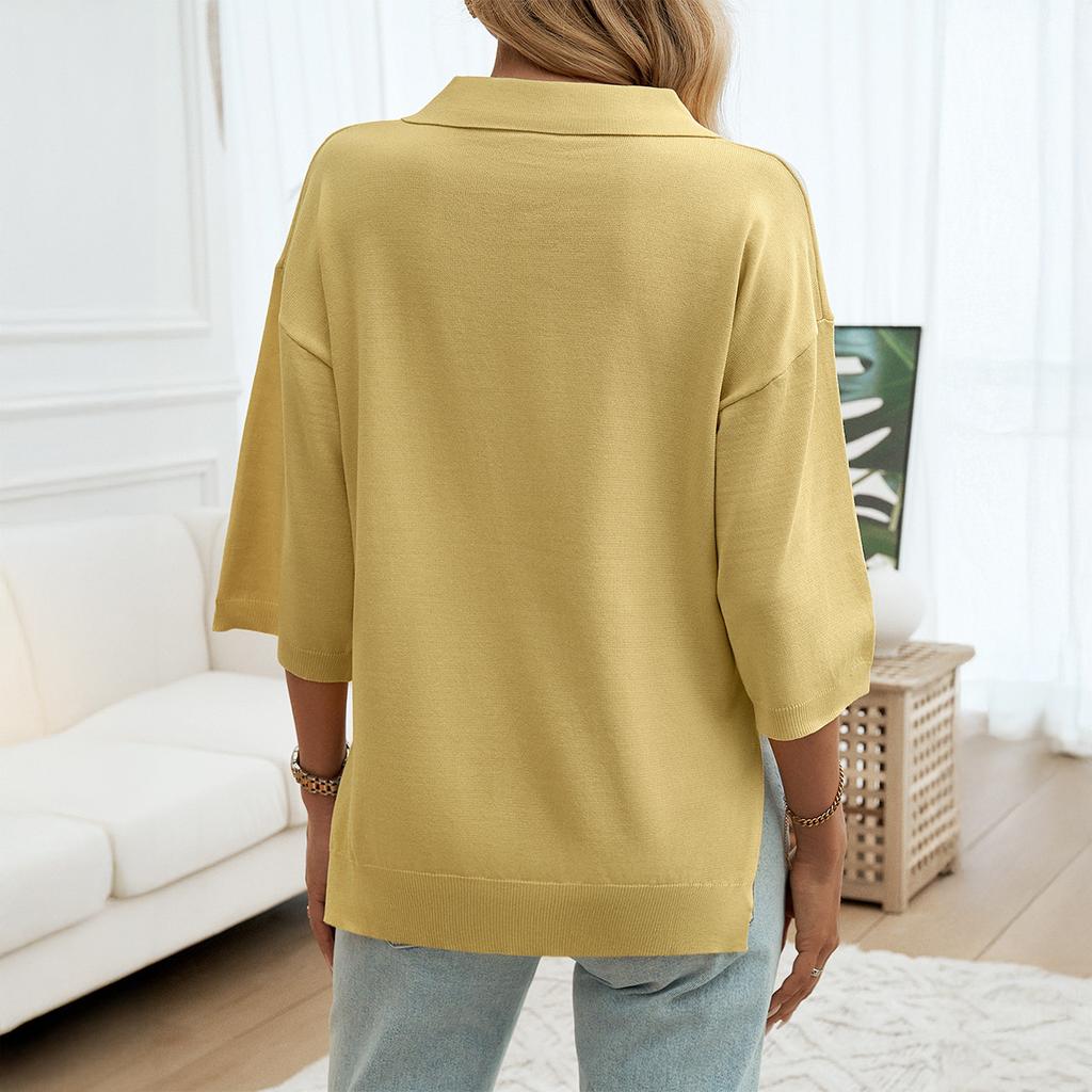 Vacation and Casual Style POLO Wool Shirt Women's Spring and Summer Lapel Long Sleeve Versatile Top