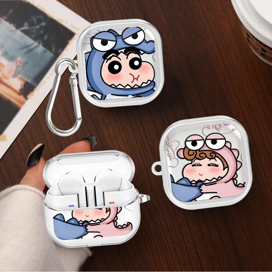 Clear Earphone Cases Cover With Hook Case For Samsung Galaxy Buds 2Pro 3 FE Live 3Pro 2 4 Pro 4Pro Cartoon Crayons Shinchan