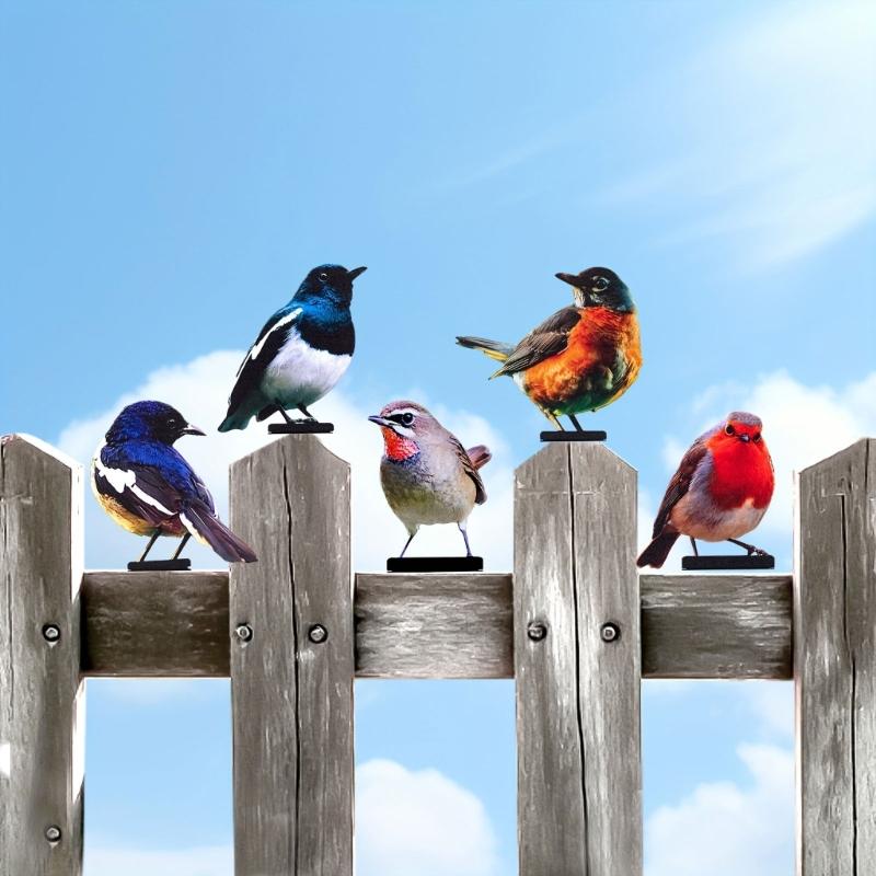 Colorful Metal Bird Enhancements Pack Of 5 For Garden Fence Yard