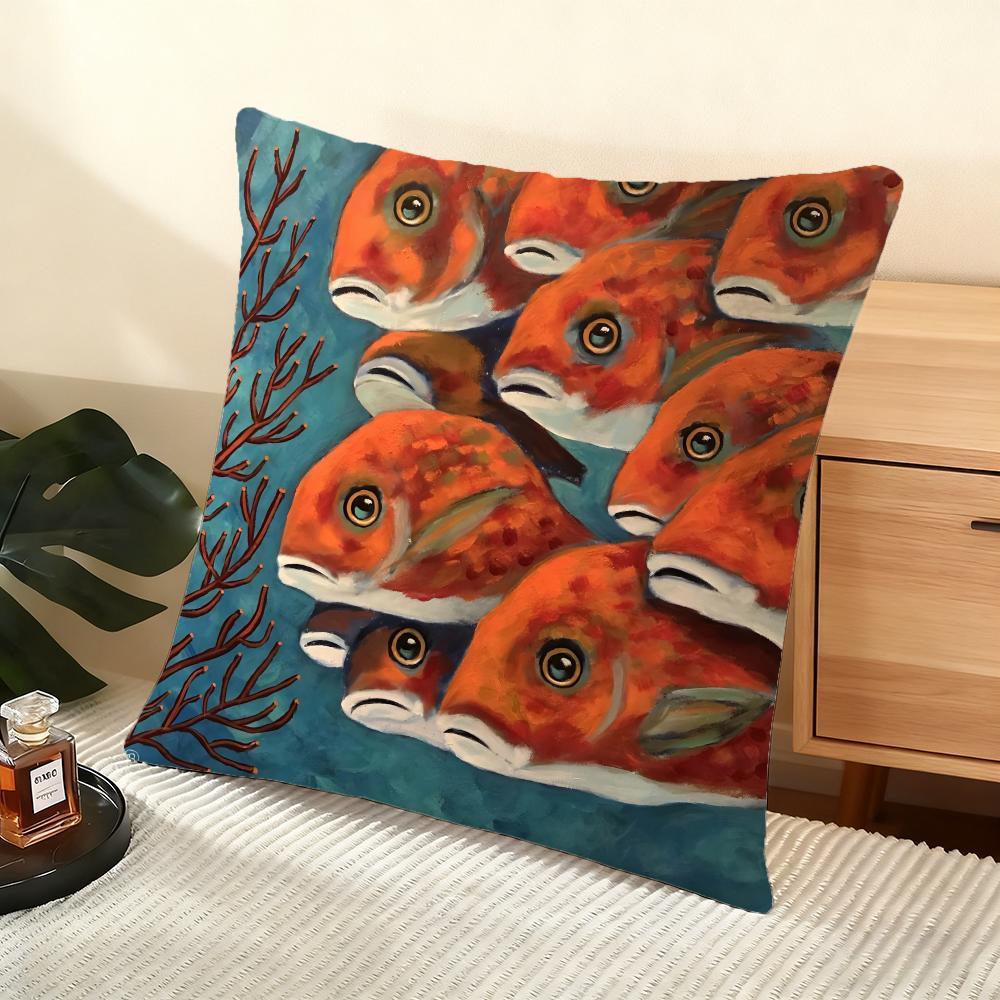 Abstract Fish Pattern Cushion Cover Soft Short Plush Pillow Cover Smooth Cozy Texture Aesthetic Cushion Case Home Decor