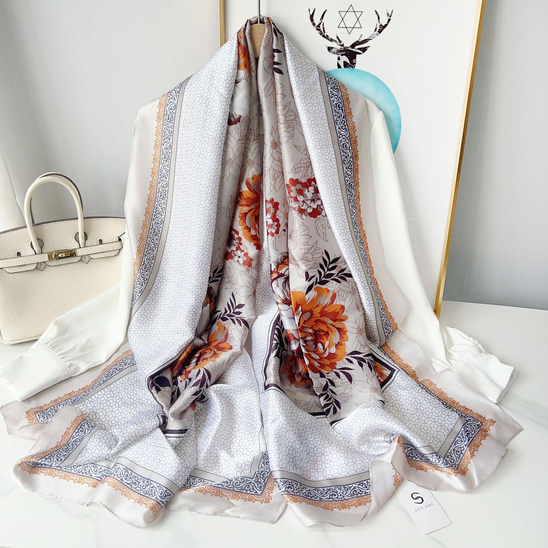 Simulation silk printing long silk scarf women s summer thin sunscreen shawl foreign style fashion mother travel photo scarf