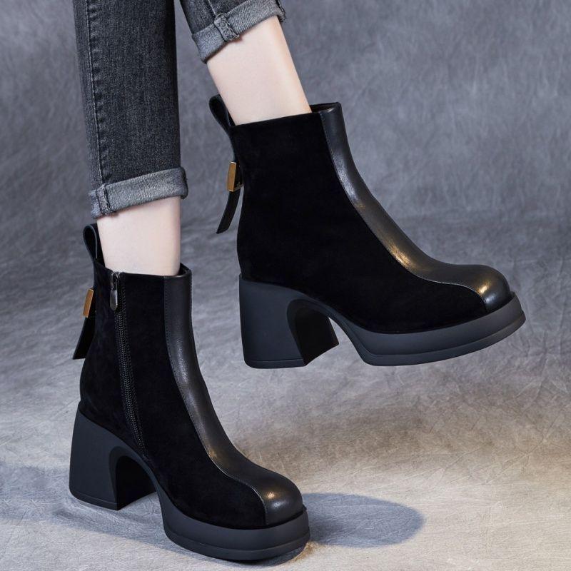 

Korean Style Women s Square Toe Suede Ankle Sock Boots with Thick Platform Sole - Elastic Skinny Fit for Autumn/Winter 40