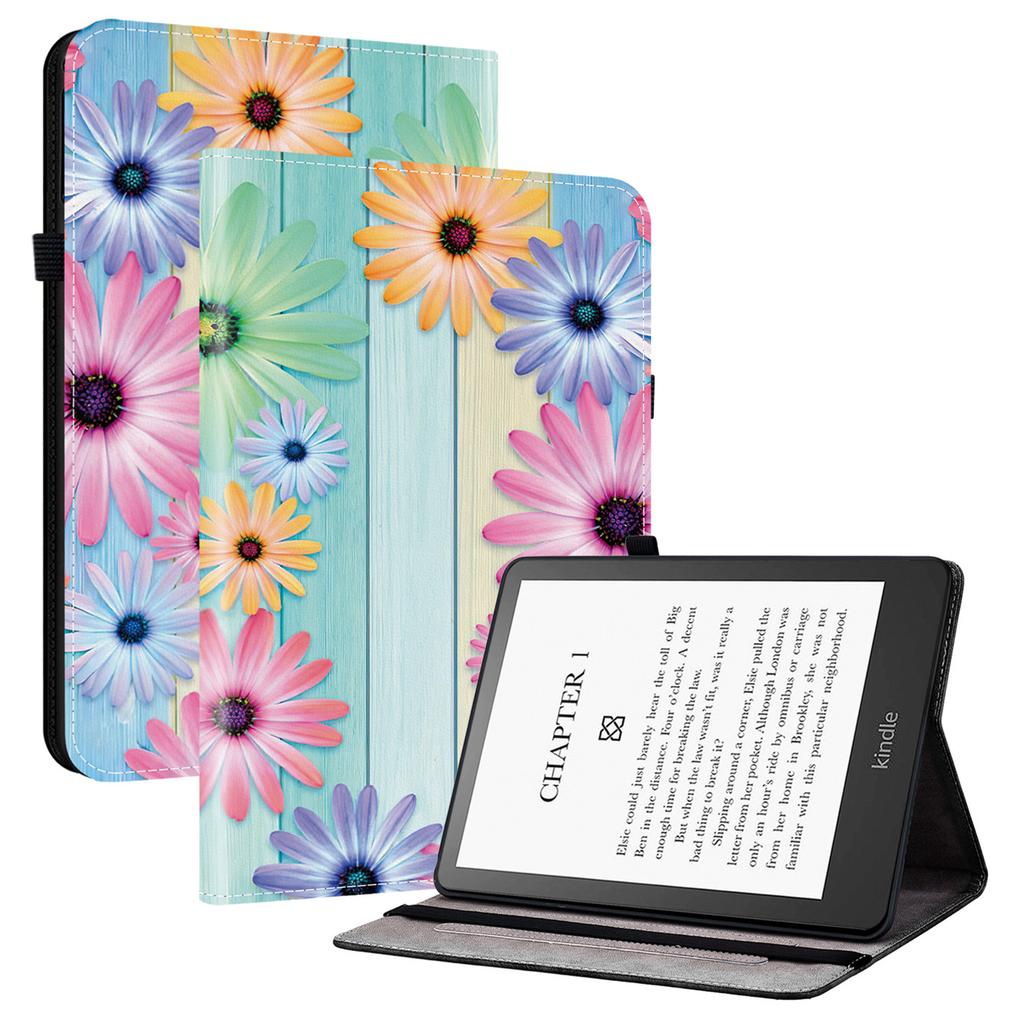 For Amazon Kindle Paperwhite (2024) Lærveske Mønstertrykt Støtte Nettbrettdeksel med Kortlommer