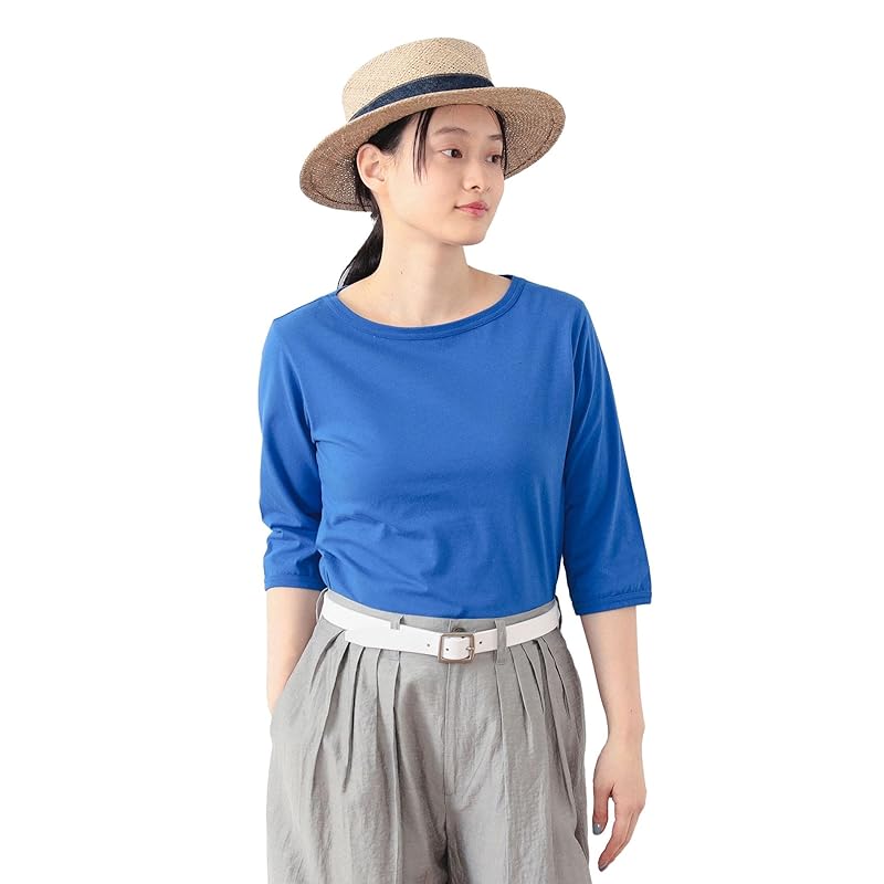 

[Beams Boy] L/S TEE India Plain color boat neck 7 minutes ladies BLUE 2 13140130654