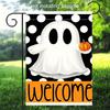 Single Piece, Halloween Ghost Pumpkin Handheld 'Welcome' Garden Flag,  Double-Sided Festive Yard Flag, Seasonal Home Decoration, Fade-Resistant Design
