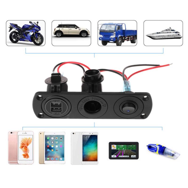 Buy Dual 12V USB Charger 2.1A Power Outlet ON/OFF Switch Panel for Car ...