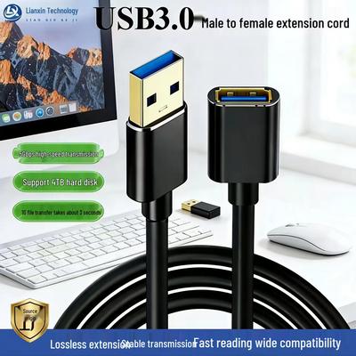 USB 3.0 Extension Cable Male To Female, 5Gbps, Supports 4TB Hard Drive for Lossless Transmission