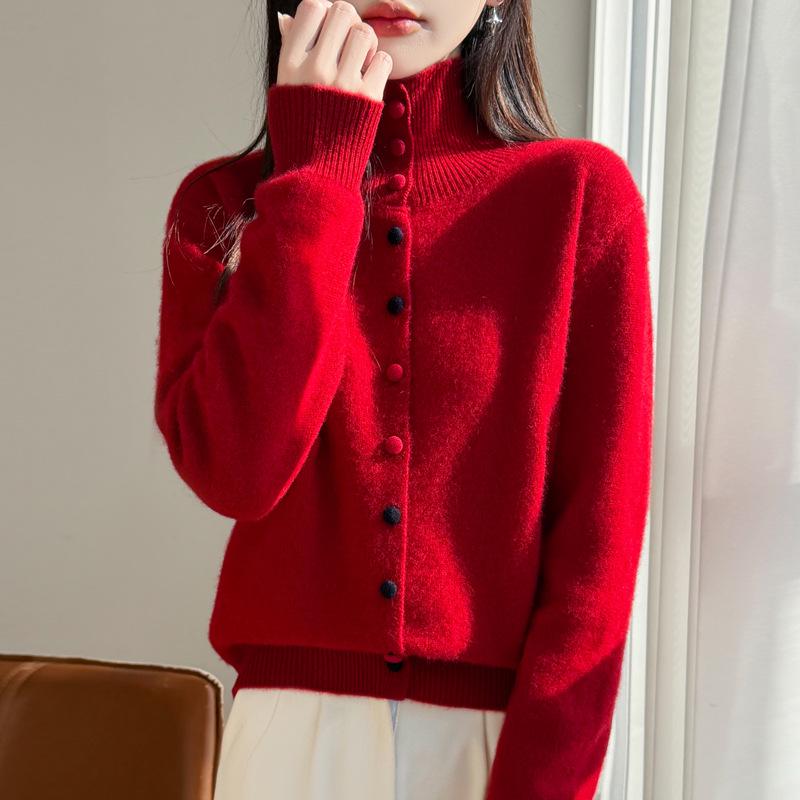 Korean Style Women's Casual Stand Collar Knit Cardigan - Autumn/Winter Collection