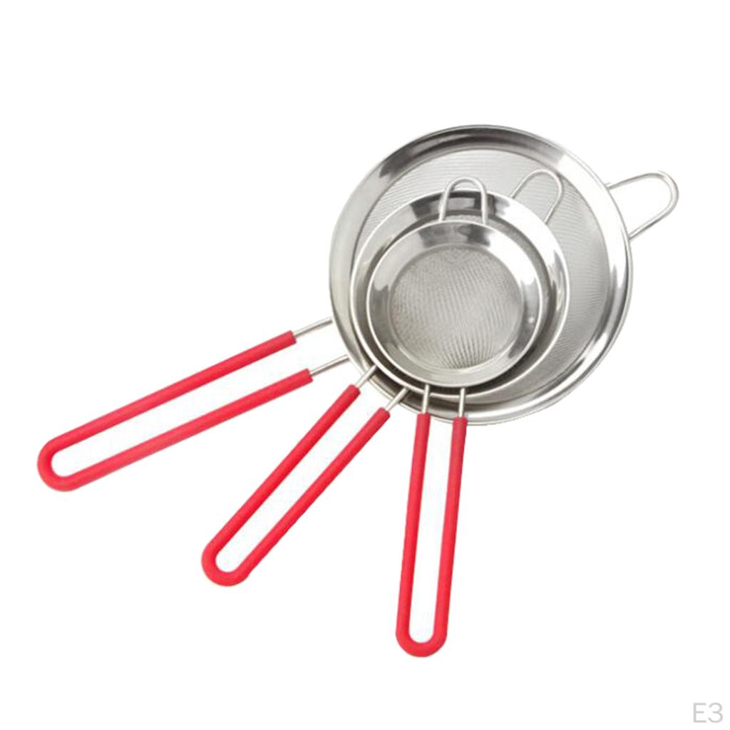 Finmaskig Rostfri Stål Sil Silskål Durkslag Silikonhandtag & , Te