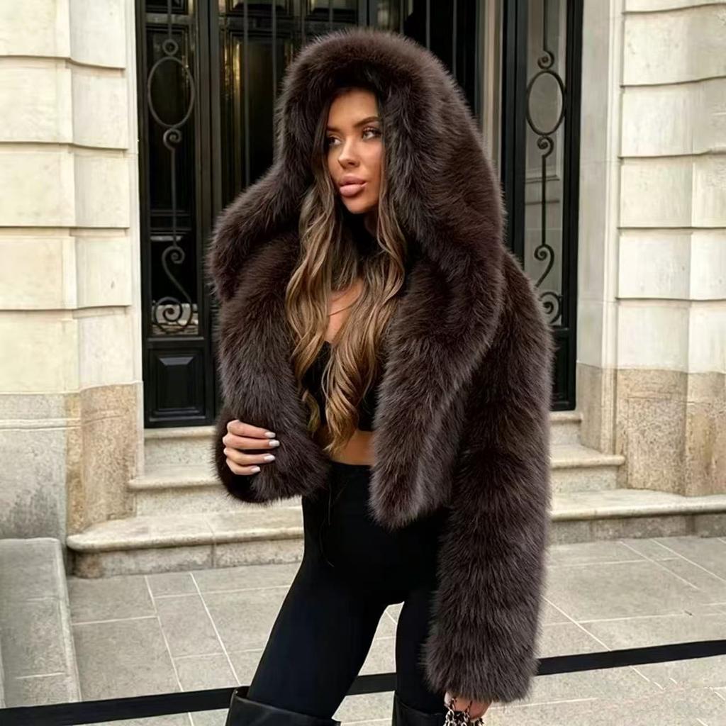 Europe, America, autumn and winter new imitation fur coat, artificial fur brown warm short fox fur coat