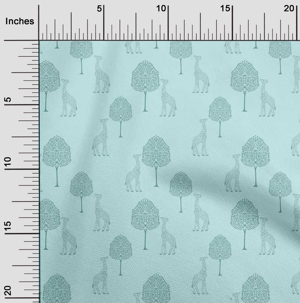oneOone Cotton Flex Fabric Tree & Giraffe Block Printed Craft Fabric BTY 40 Inch