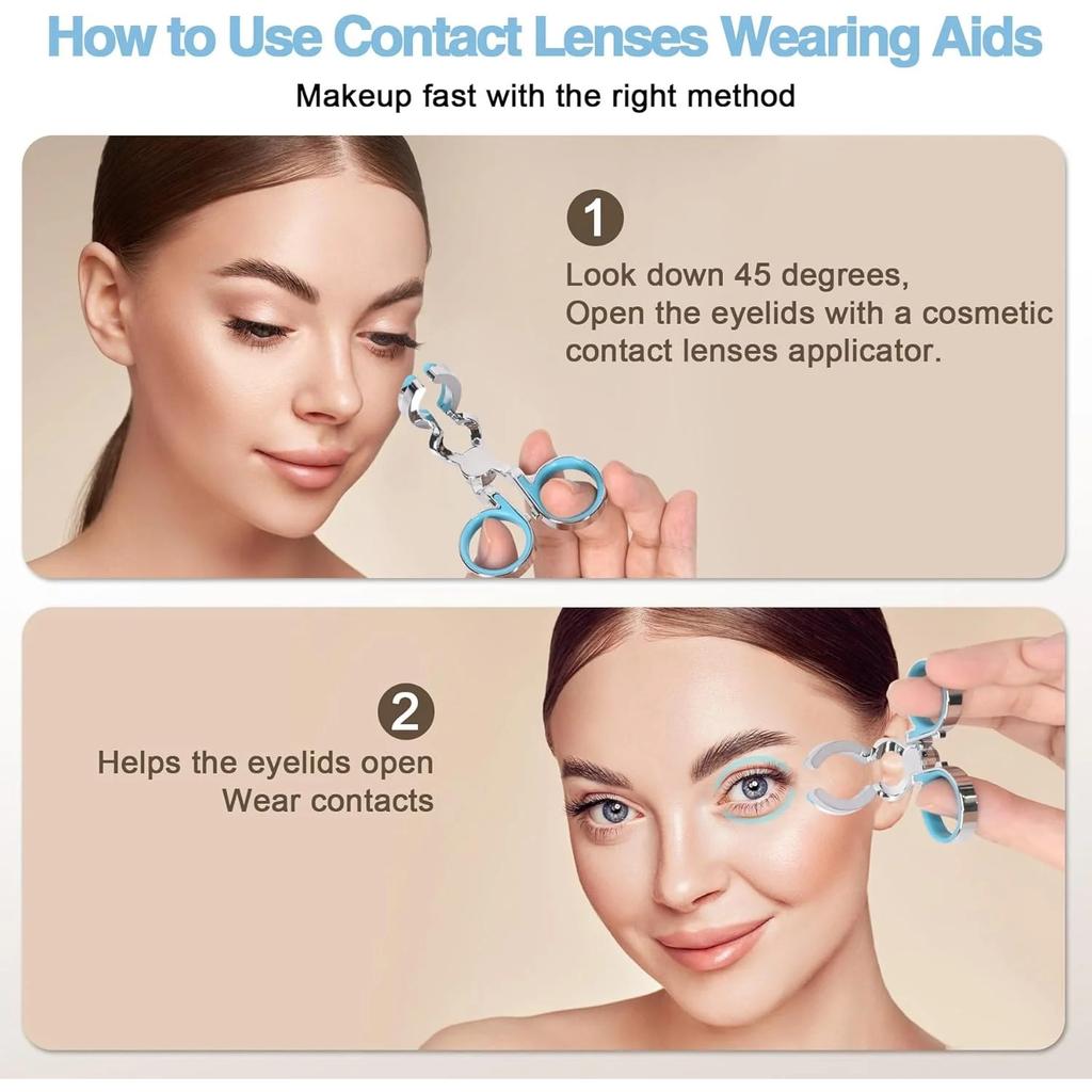 Farbige Kontaktlinsen Tragehilfen, Kontaktlinsen Augenlidspreizer, Pinzette zum Entfernen von Kontaktlinsen, Kontaktlinsen Augenlid-Einsetzwerkzeug für neue Benutzer
