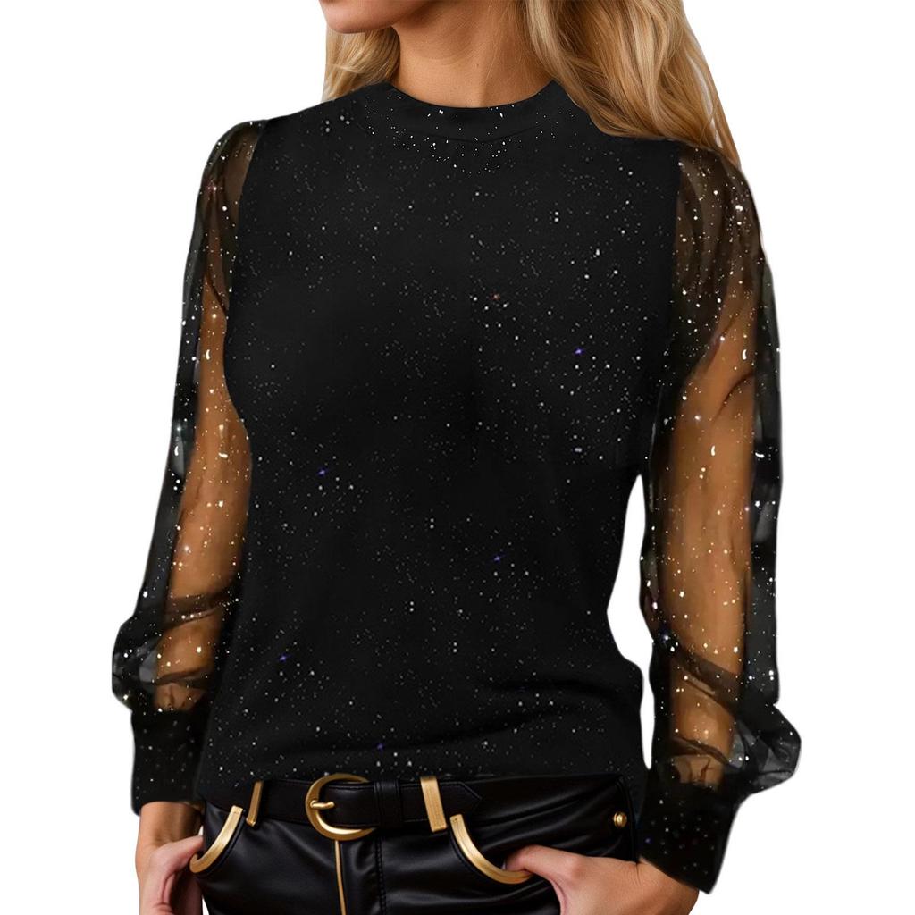 European Glitter Long Sleeve Women's Casual Loose T-Shirt Top (2026 Model)
