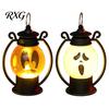Safe Flameless Candle Halloween Ghost Face Night Light, Portable Retro LED Lamp with Hanging Indoor Outdoor Lighting Ring, Battery Operated