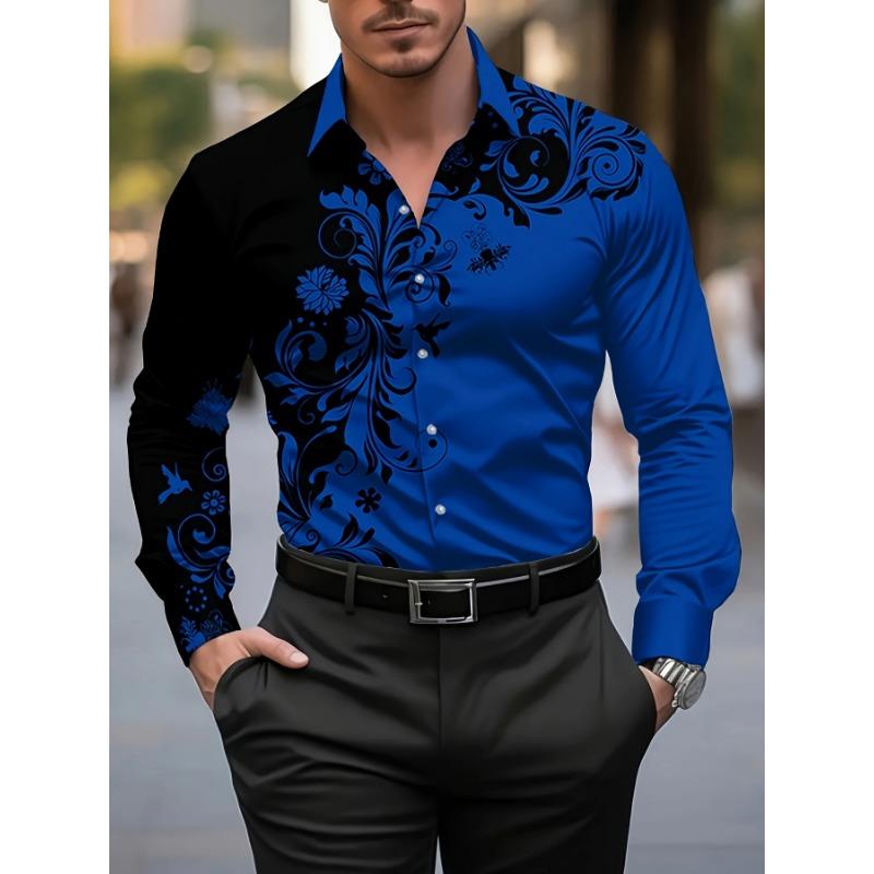 Herren Stylisches Rotes Blumenmuster Hemd - Lässiges Langarm-Knopfleisten-Design Frühjahrsmode Hemd Blumenmuster Hemd