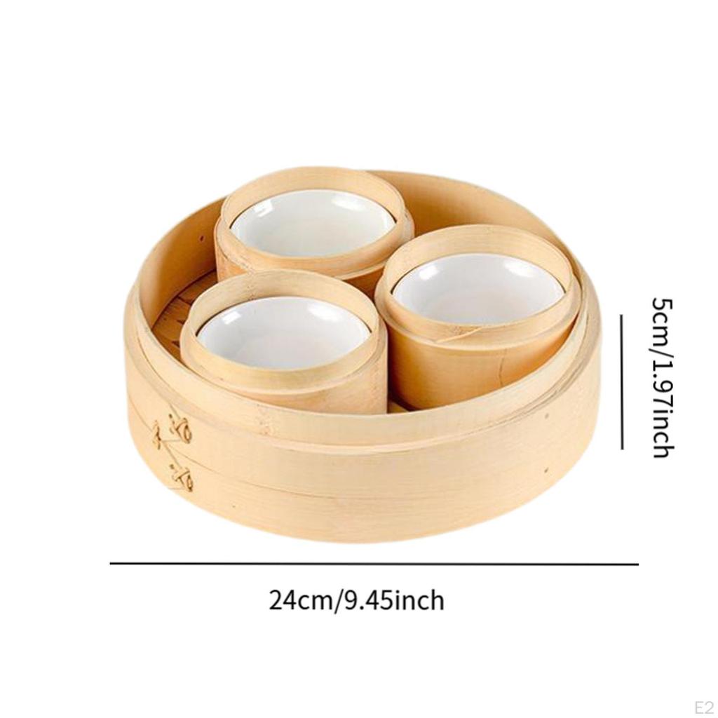 Bamboo Steamer Basket Food with 3 Steaming Bowls Vegetable for Rice
