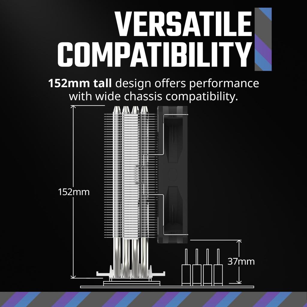 Cooler Master Hyper 212 Spectrum V3 CPU Air Cooler, ARGB Synchronization, 120mm PWM Fan, 4 Direct Copper Heat Pipes, 152mm Height, Compatible with