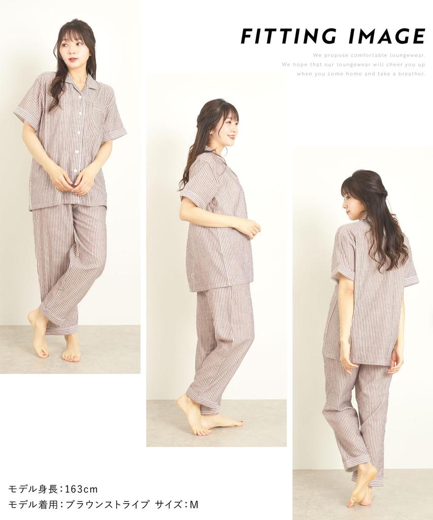 ON NISHIKI Summer Short Premium Combed Double Top and Bottom Long Loungewear Size Women's Pajamas, Sleeves, 100% Cotton, Yarn, Gauze, Skin-Friendly,
