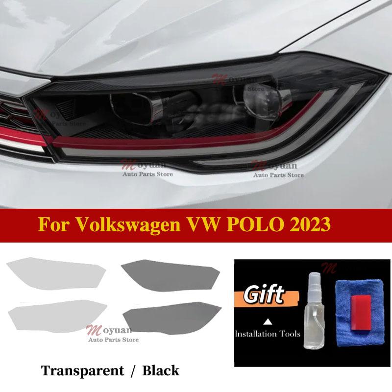 For Volkswagen VW POLO Accessories Pre Cutting 2Pcs Car Headlight Protective Film Headlamp Transparent Black TPU Sticker