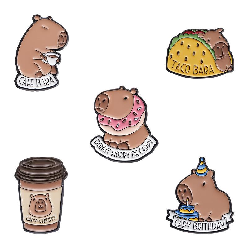 2-9pcs/set Cute Capybara Enamel Pins Creative Cartoon Animal Brooch Lapel Badge Funny Jewelry Accessories Gifts For Kids Friends