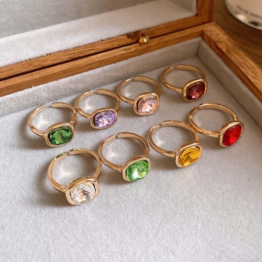 8Pcs Y2K Classic Geometric Ring Exaggerated Big Dome Plain Ring Crystal Opening Rings Set Women