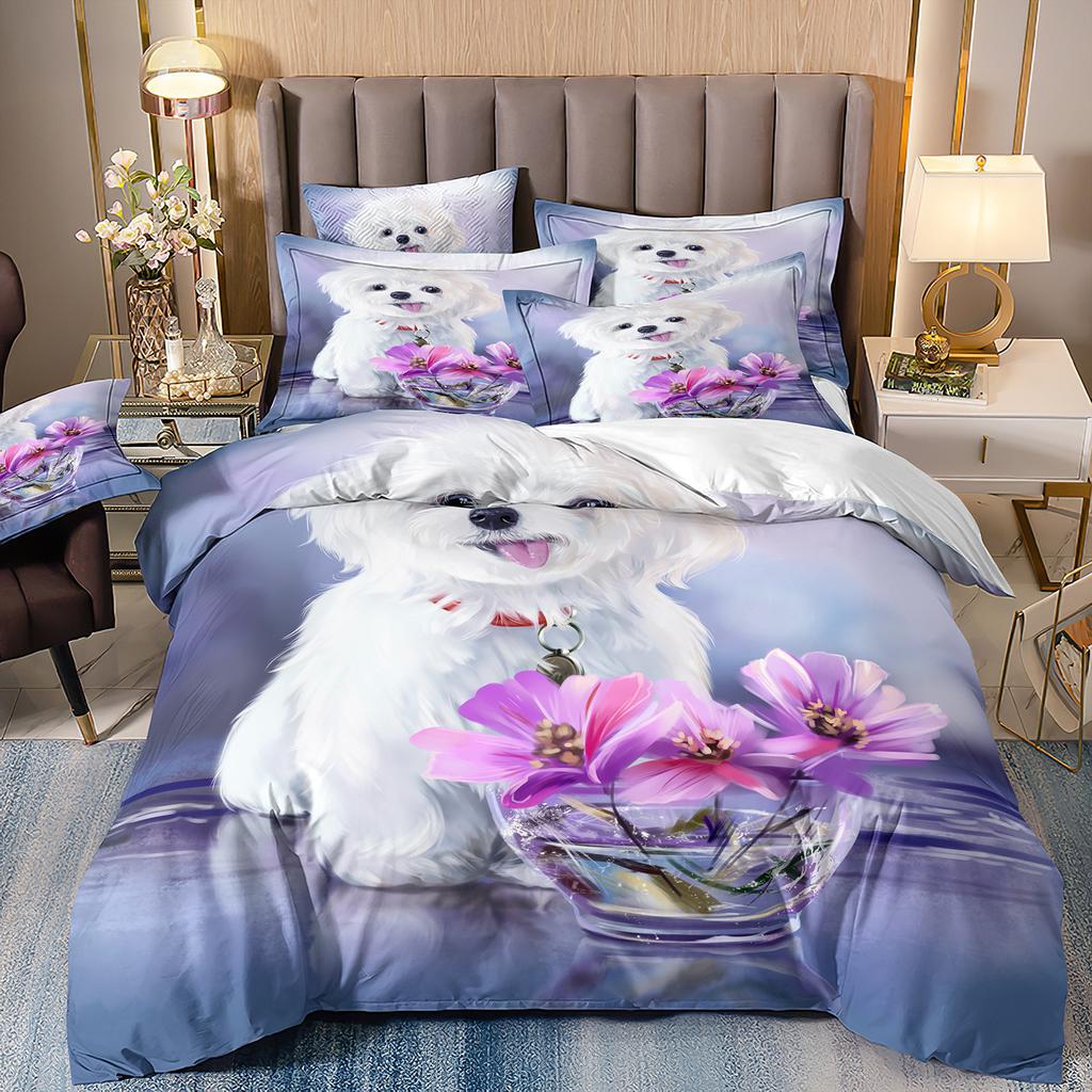 3D-gedruckte Bettwäsche Schäferhund Bettbezug Haustierhund Dreiteilige Heimtextilien