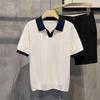 Polo de Punto de Seda de Hielo de Gama Alta para Hombre con Jacquard en Contraste - Moderno, de Manga Corta, Camiseta de Verano