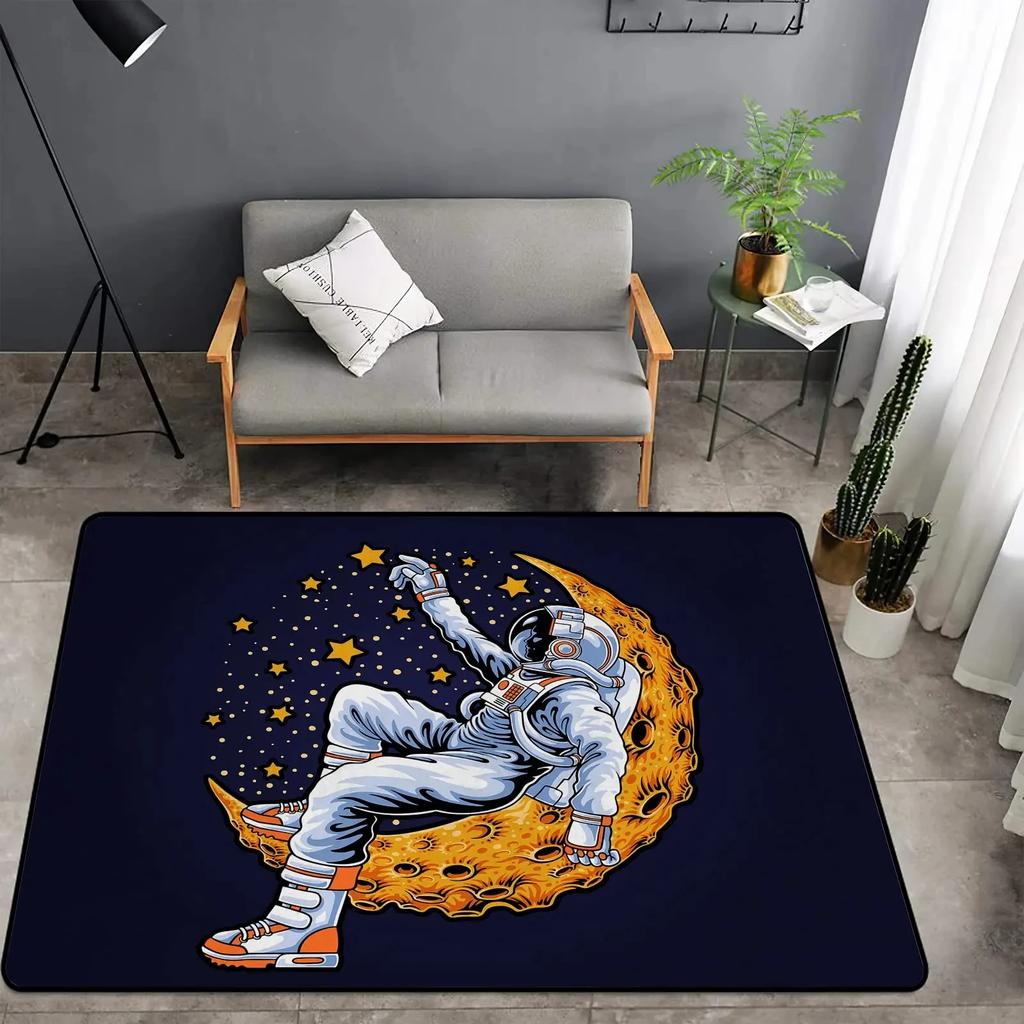 Kreskówkowy Astronaut Kosmiczny Dywan Planeta Kosmonauta Podróż w Kosmosie Nadruk Dywanik dla Chłopca Dziewczynki Sypialnia Salon Wewnątrz Mała Mata Podłogowa