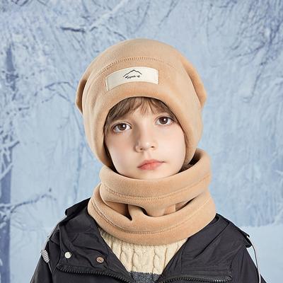 Zweiteiliges Set Winter Polar Koralle Mütze für Kinder Jungen Mädchen Gesichtsmaske Nackenwärmer Sturmhaube Mützen Thermischer Sport Schal Skimützen