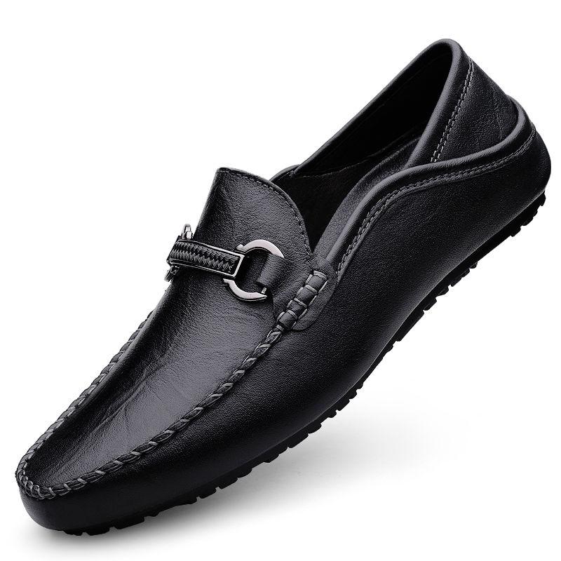 Flat Black Moccasin Square Toe Men's Leather Shoes Dress Business Formal Male Casual Shoe Loafers Soft Elegant Designer New In