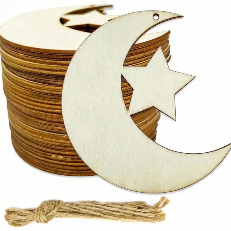 10pcs Moon-themed holiday decoration set, unfinished crafts, Jupiter and moon-shaped wooden pieces, crafts