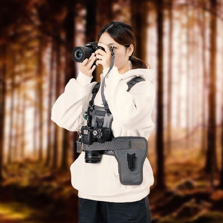 Two Camera Carrying Chest Harness Vests System with Secure Straps for 2 Cameras Hiking and Sightseeing