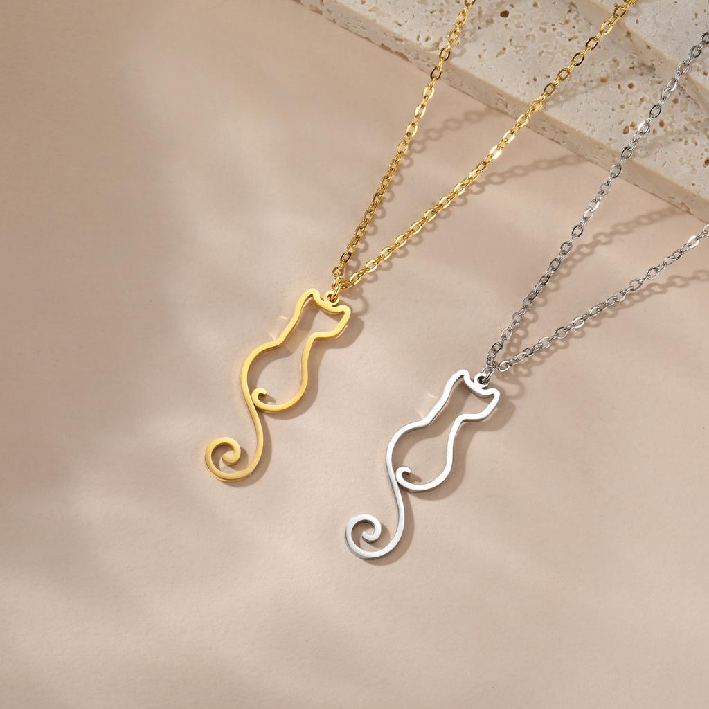 Collier Pendentif Chat Creux Élégant Mignon Animal Charme Bijou Accessoire
