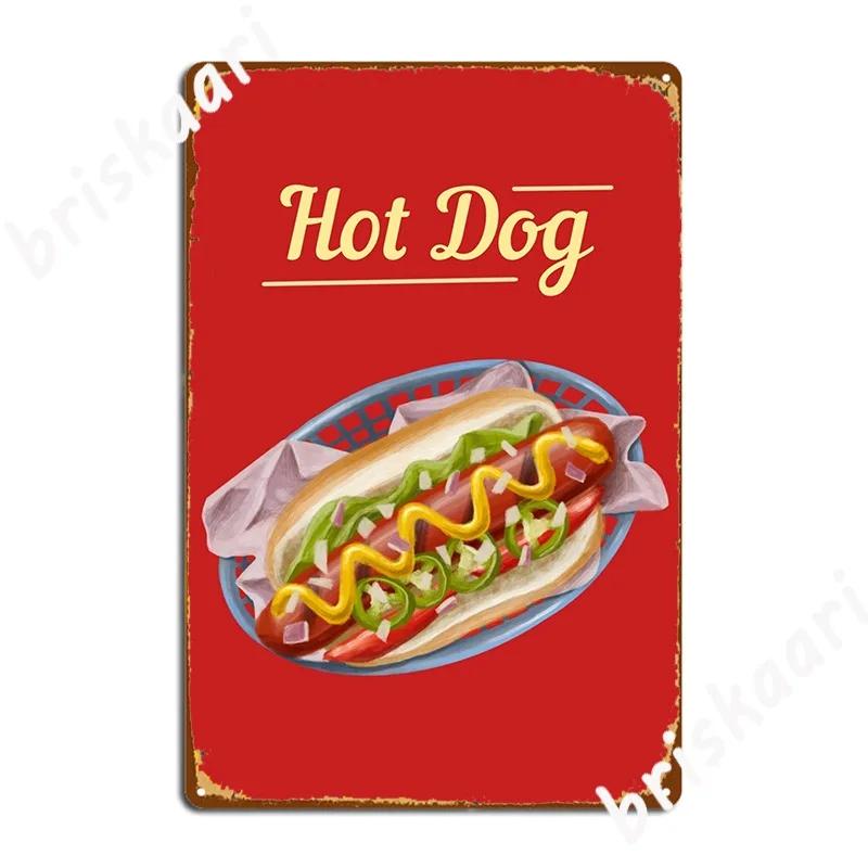 Hot Dog In A Basket American Food Fast Food Metal Sign Pub Garage Wall Decor Club Home Printing Tin Sign Poster