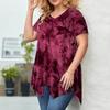 Large Size Fashion Tie-dye V-neck Hem Irregular Short Sleeved Blouse Loose O Neck Floral Top Summer Casual Office Sweet Tops Women's Clothing
