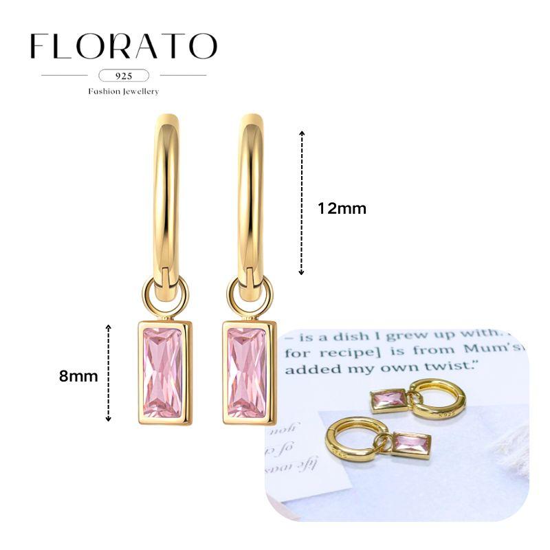 Luxurious Geometry 925 Silver Ear Needle Pink Series Zircon Pendant Hoop Earrings Sweet Fashion Wedding Jewelry Gifts