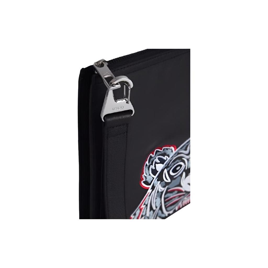 Kenzo Classic Tiger Head Logo Embroidered Leather Clutch Men Clutch Black FA55PM322-L49-99C