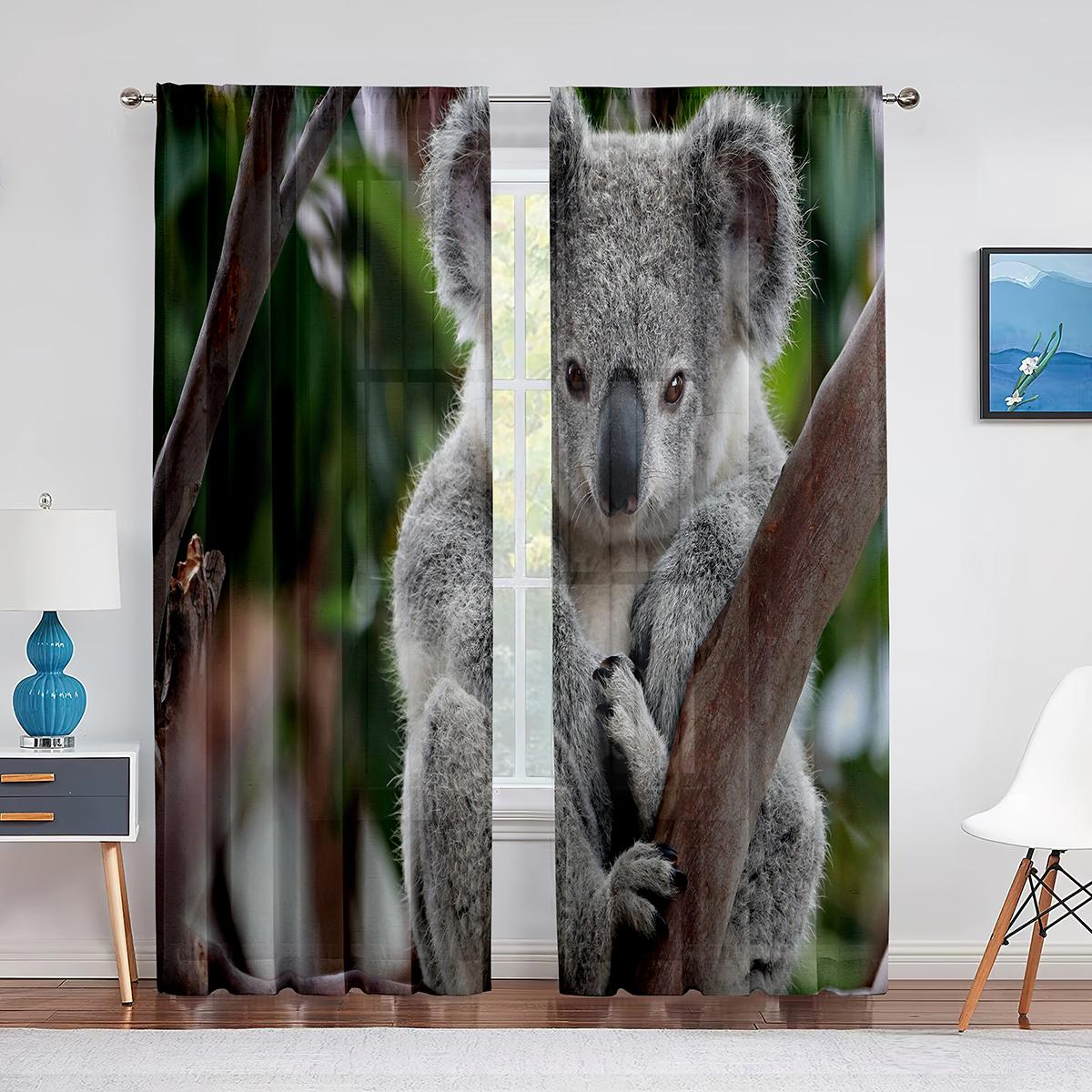 

Прозрачная вуаль с красной пандой, занавеска для гостиной, спальни, кухни, декор для отеля, шифоновые занавески с милыми животными, оконные тюлевые шторы 1 PCS W100XH250cm&Grommet Top