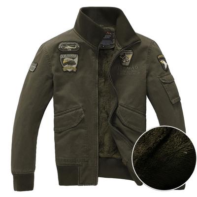New Thickened and Velvet Military Uniform Men's Jacket Slim Stand-up Collar Pure Cotton Men's Casual Jacket