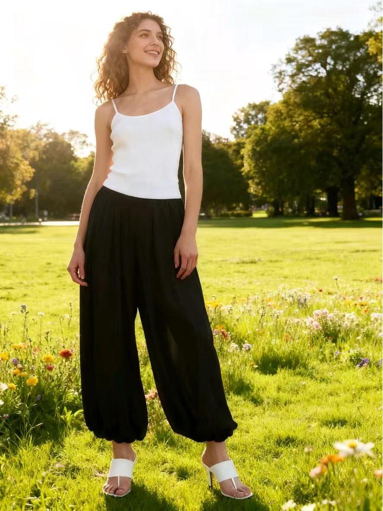 Europäische & Amerikanische Damen Chiffon Laternenhose - Frühling/Herbst 2025, Dunkel Locker, Schlankmachend, Lässige Jogginghose