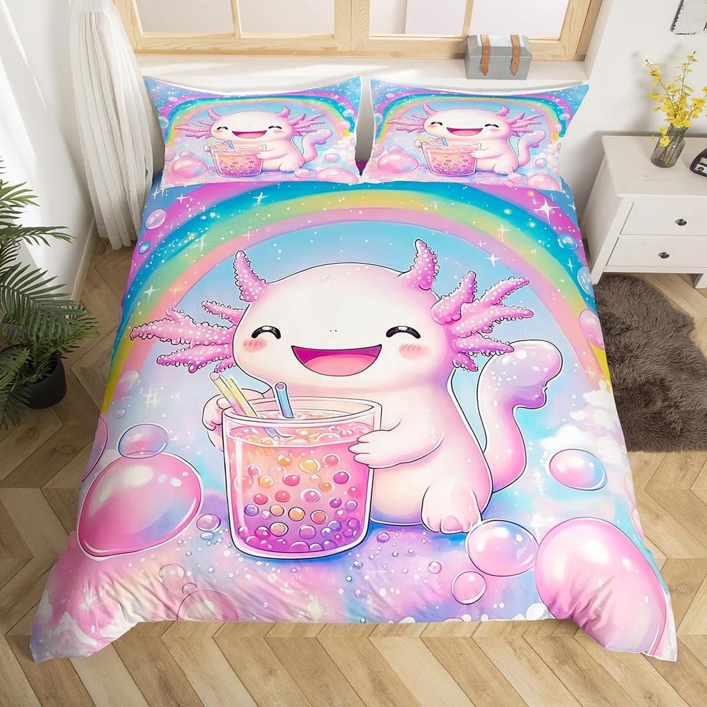 Comforter Kids Axolotl Full Kingcute Ocean Animal Bedding Set Marine Life Romantic Comforter Pink Coral Plant Bed