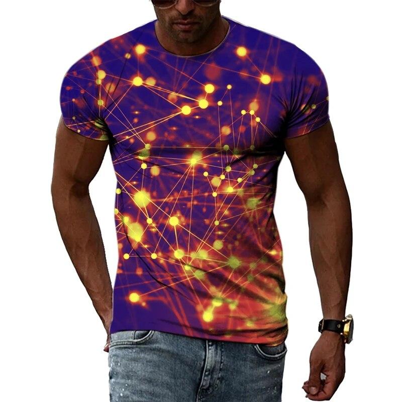 Handsome Men's Technology Element Pattern 3D T-Shirt Hip-Hop Style Casual Round Neck Tops Trendy Street Personality Clothing