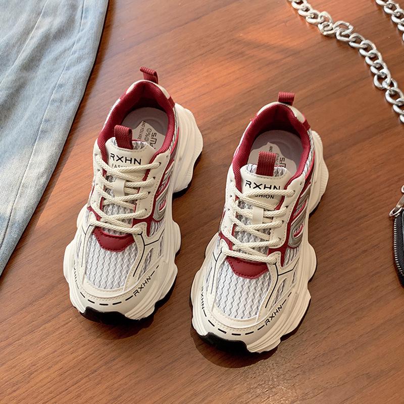 

Women s 2025 Dad Sneakers: Summer Breathable, Versatile, Thick-Soled Height-Increasing Casual White Sports Shoes 35 вина червоного кольору