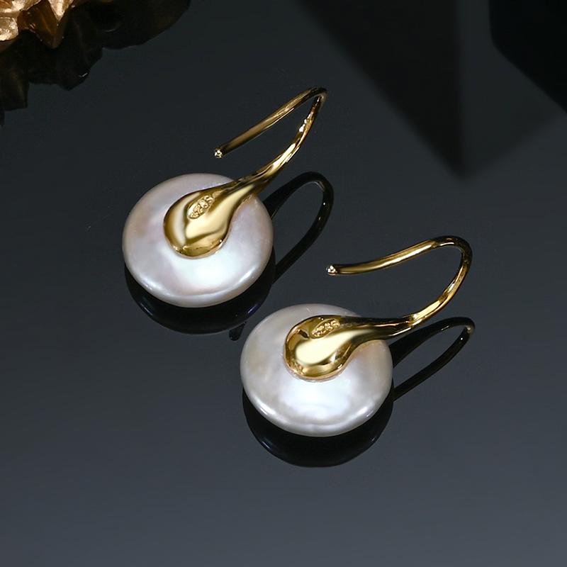 Baroque Button Natural Freshwater Pearl Ear Spoon Style Earrings 925 Silver Fashion Classic Elegant Gifts for Women
