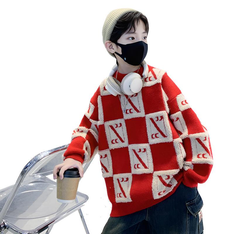 Boys' Casual Thick Sweater Autumn and Winter Children's Mink and Fleece Base Shirt